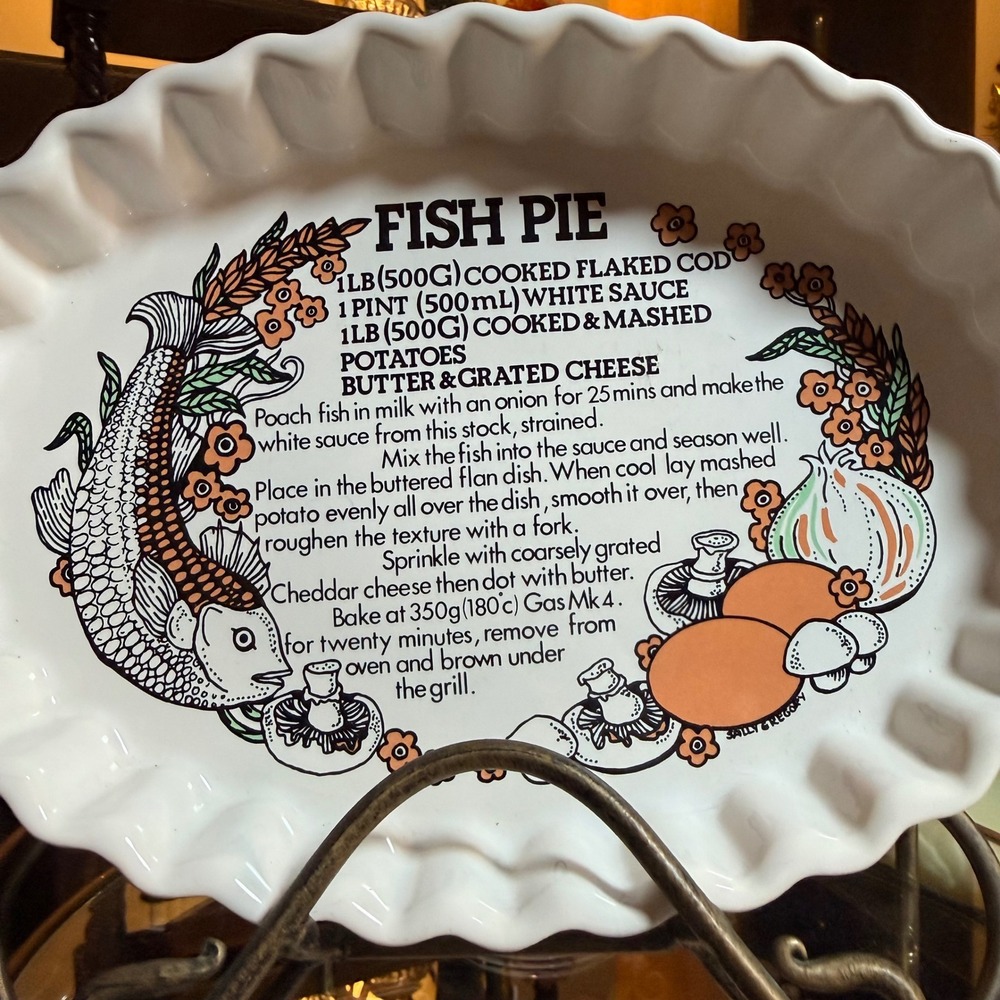 Vintage Ulster Ceramics Fish Pie Recipe Dish Sally Gregory Northern Ireland Oval